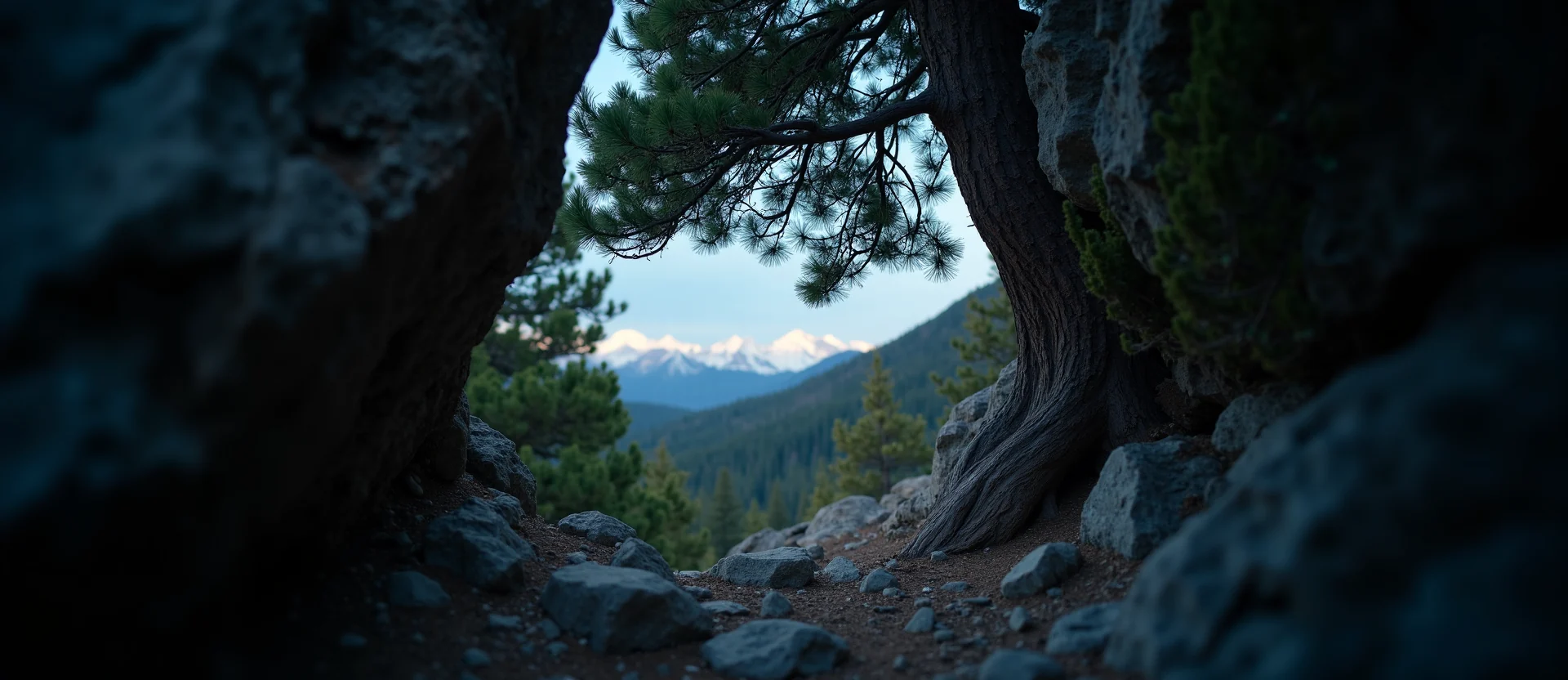 Symbolizing Growth/Resilience: A local Ponderosa Pine tree growing out of a rock cleft. - AI Generated