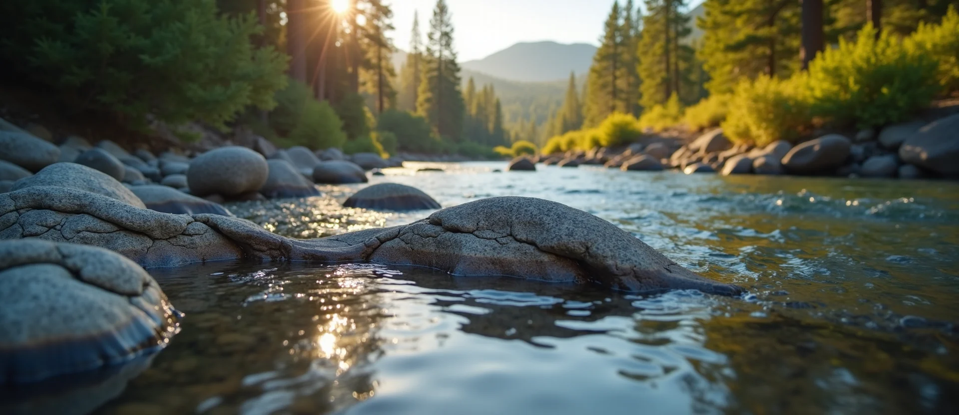 Symbolizing Flow/Cleansing: A local Ponderosa Pine smooth Truckee river stones. - AI Generated