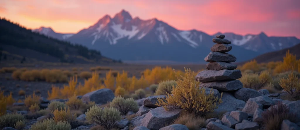 Symbolizing Stability/Peak: A local Manzanita ancient rock cairn. - AI Generated