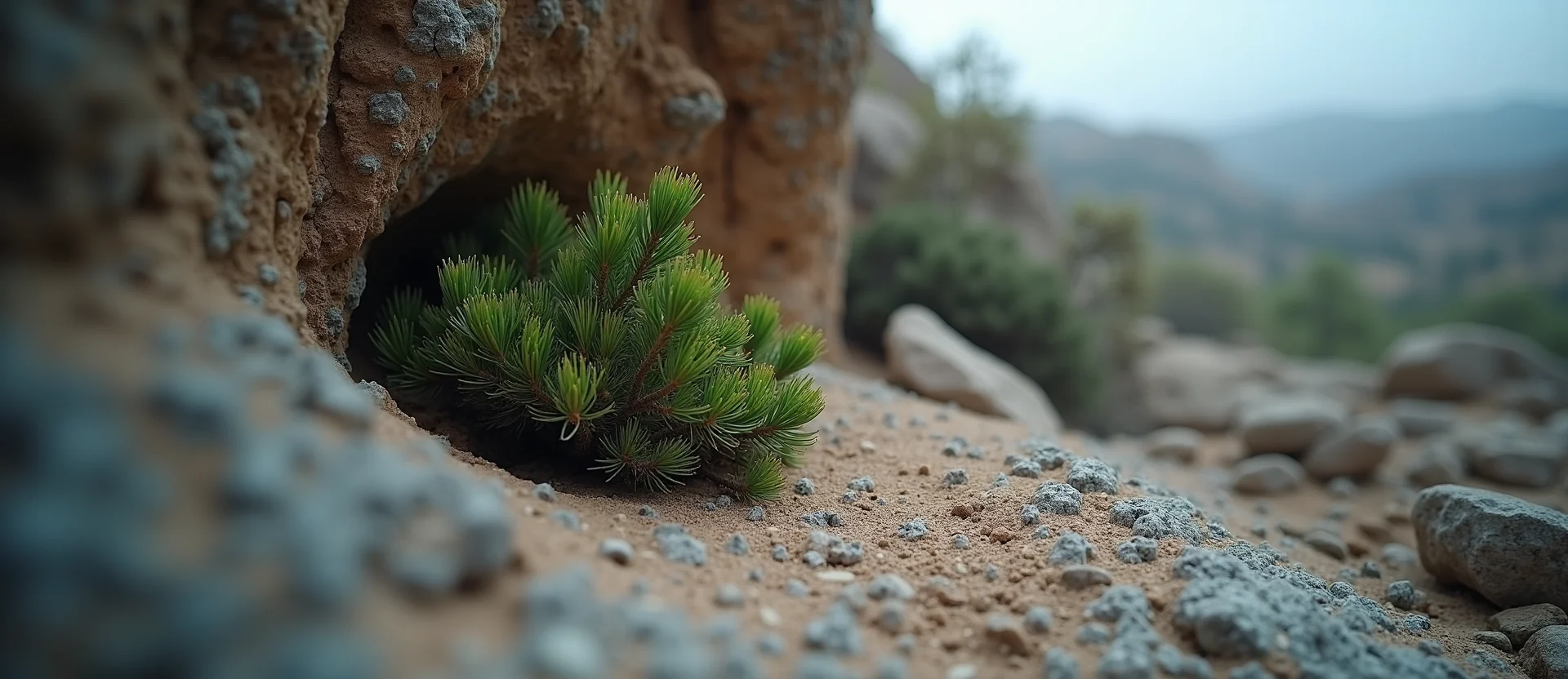 Symbolizing Growth/Resilience: A local Sierra Juniper tree growing out of a rock cleft. - AI Generated