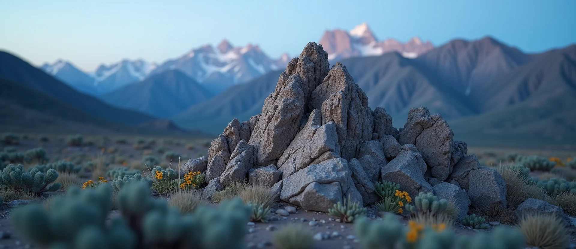 Symbolizing Stability/Peak: A local Indian Paintbrush jagged granite peak. - AI Generated