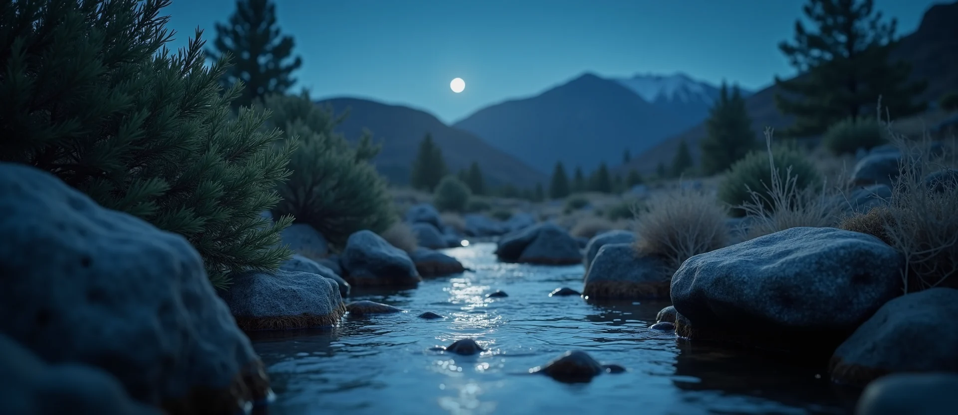 Symbolizing Flow/Cleansing: A local Sierra Juniper clear cold snowmelt stream. - AI Generated