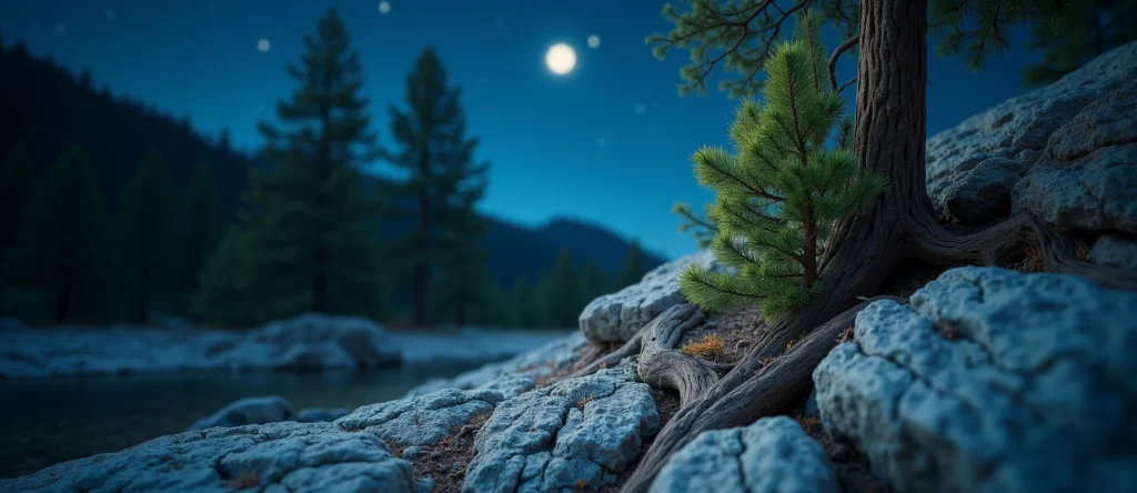 Symbolizing Growth/Resilience: A local Ponderosa Pine tree growing out of a rock cleft. - AI Generated