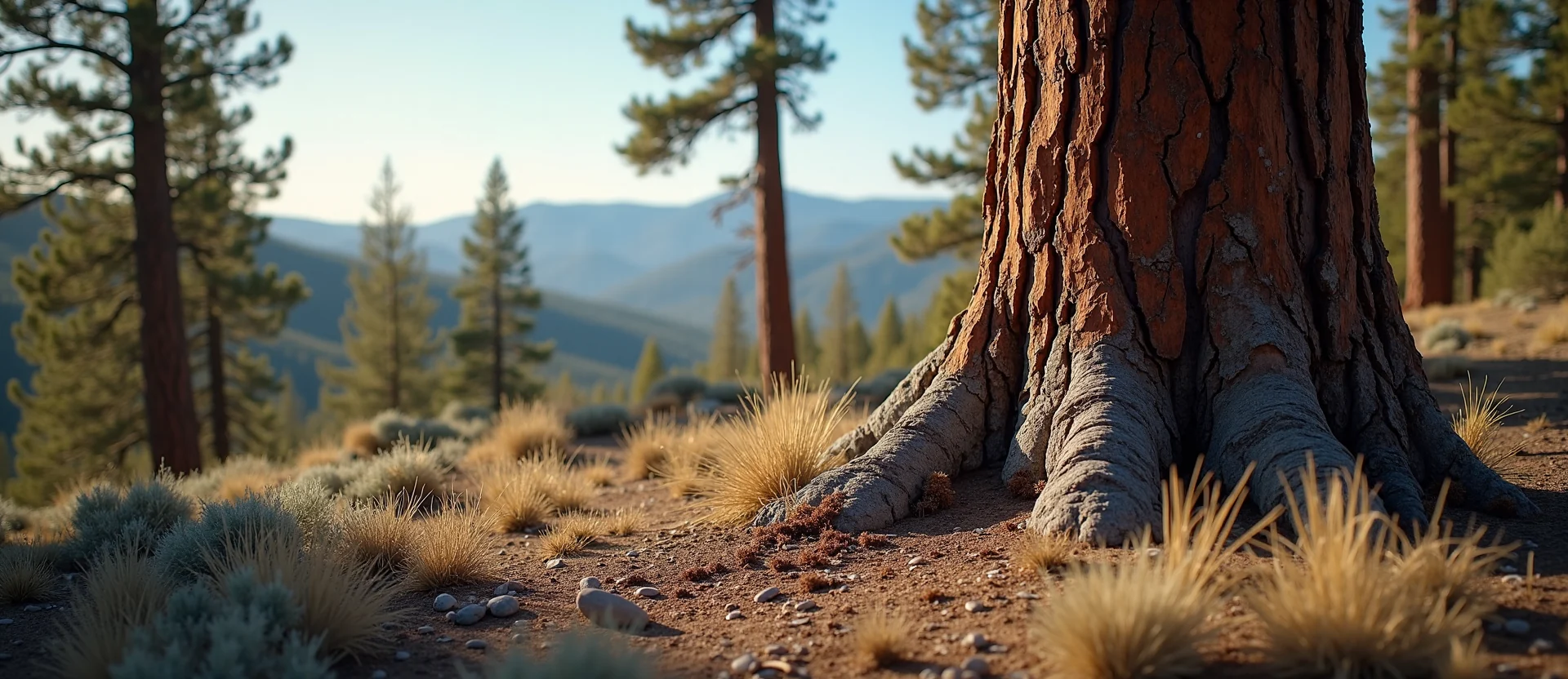 Symbolizing Growth/Resilience: A local Ponderosa Pine sturdy weathered tree trunk. - AI Generated