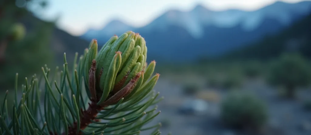 Symbolizing Seed/New Beginning: A local Indian Paintbrush new green bud on a branch. - AI Generated