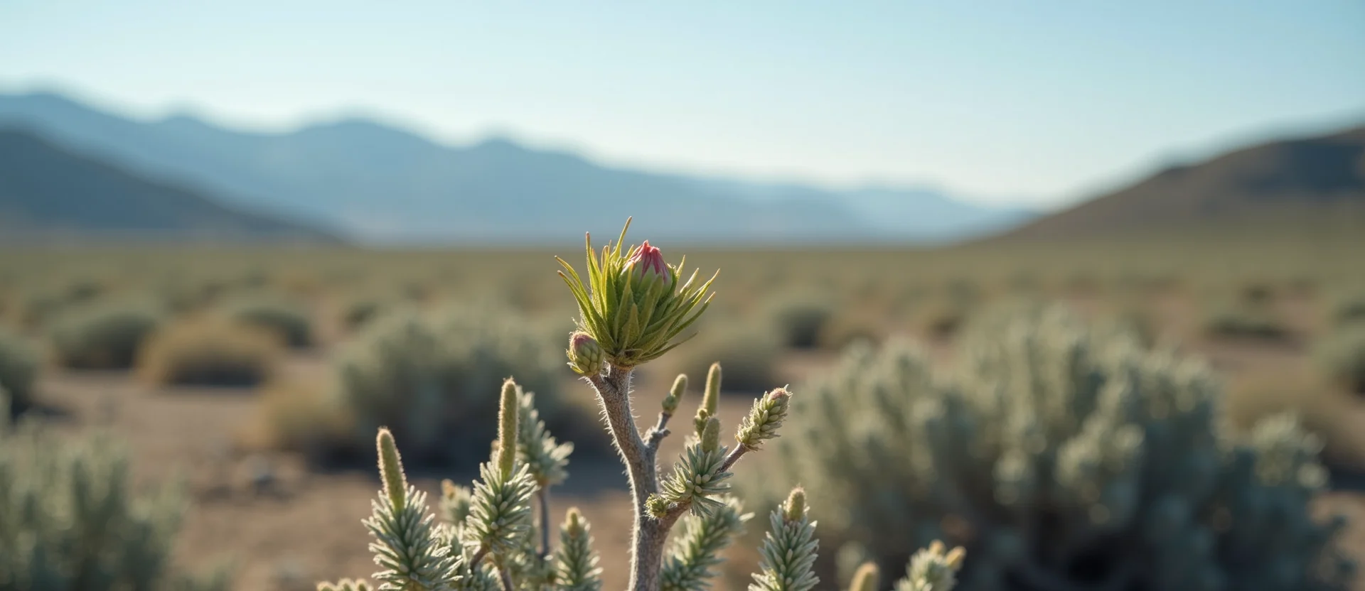 Symbolizing Seed/New Beginning: A local Sagebrush (Artemisia tridentata) new green bud on a branch. - AI Generated