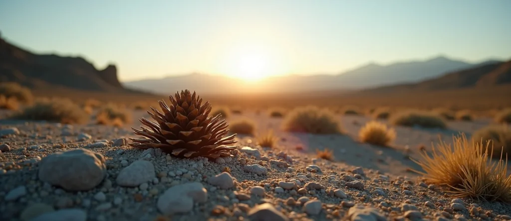 Symbolizing Seed/New Beginning: A local Bitterbrush opening pine cone. - AI Generated
