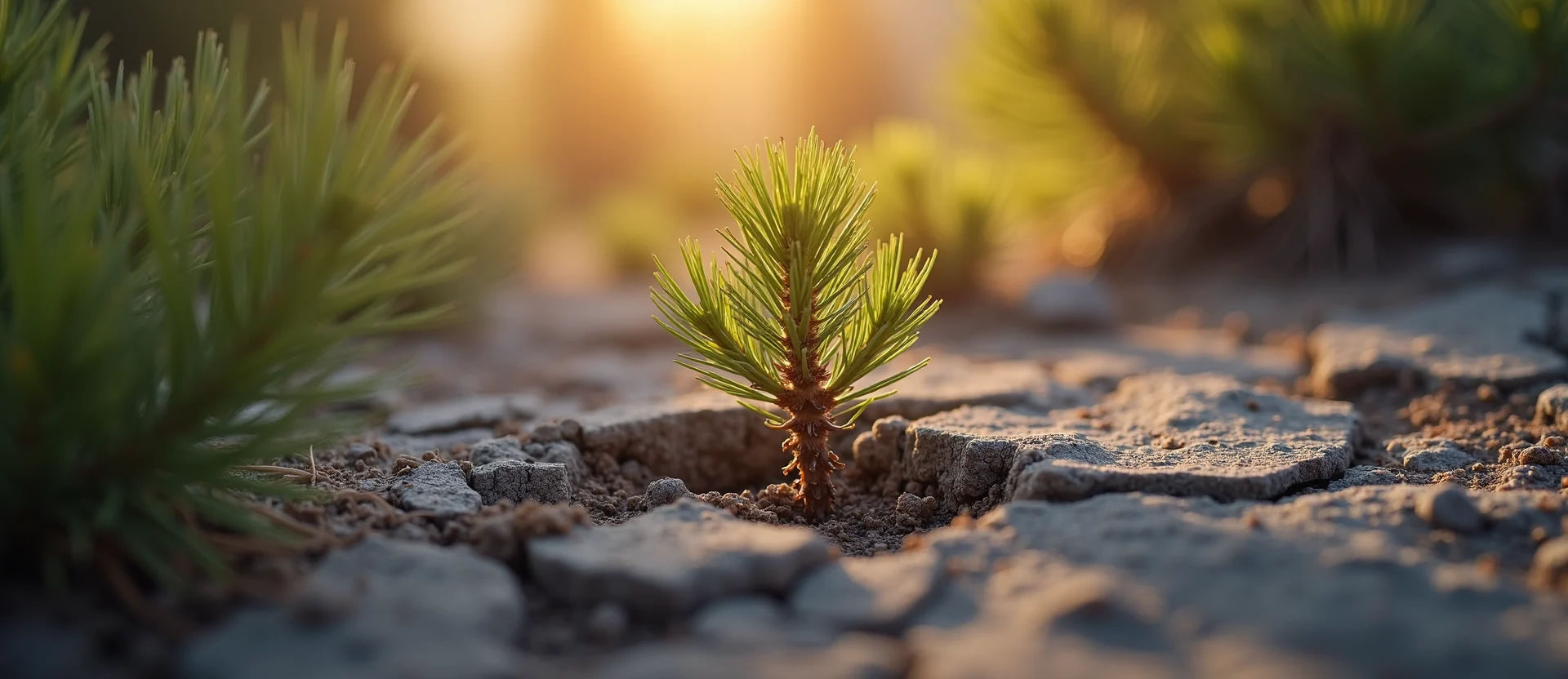 Symbolizing Seed/New Beginning: A local Indian Paintbrush shoot emerging from cracked soil. - AI Generated