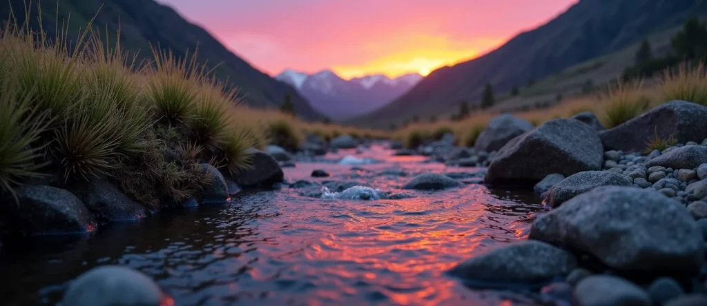 Symbolizing Flow/Cleansing: A local Rabbitbrush babbling mountain creek. - AI Generated