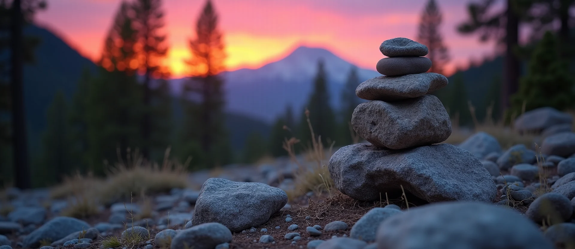 Symbolizing Stability/Peak: A local Ponderosa Pine ancient rock cairn. - AI Generated