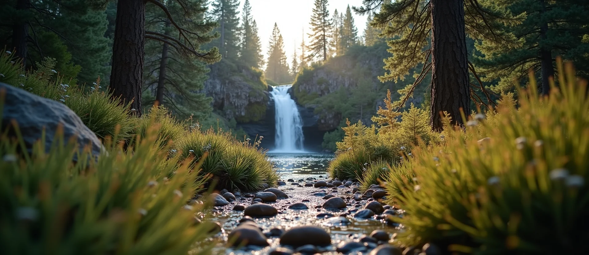 Symbolizing Flow/Cleansing: A local Indian Paintbrush hidden small waterfall. - AI Generated