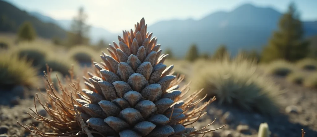 Symbolizing Seed/New Beginning: A local Bitterbrush opening pine cone. - AI Generated