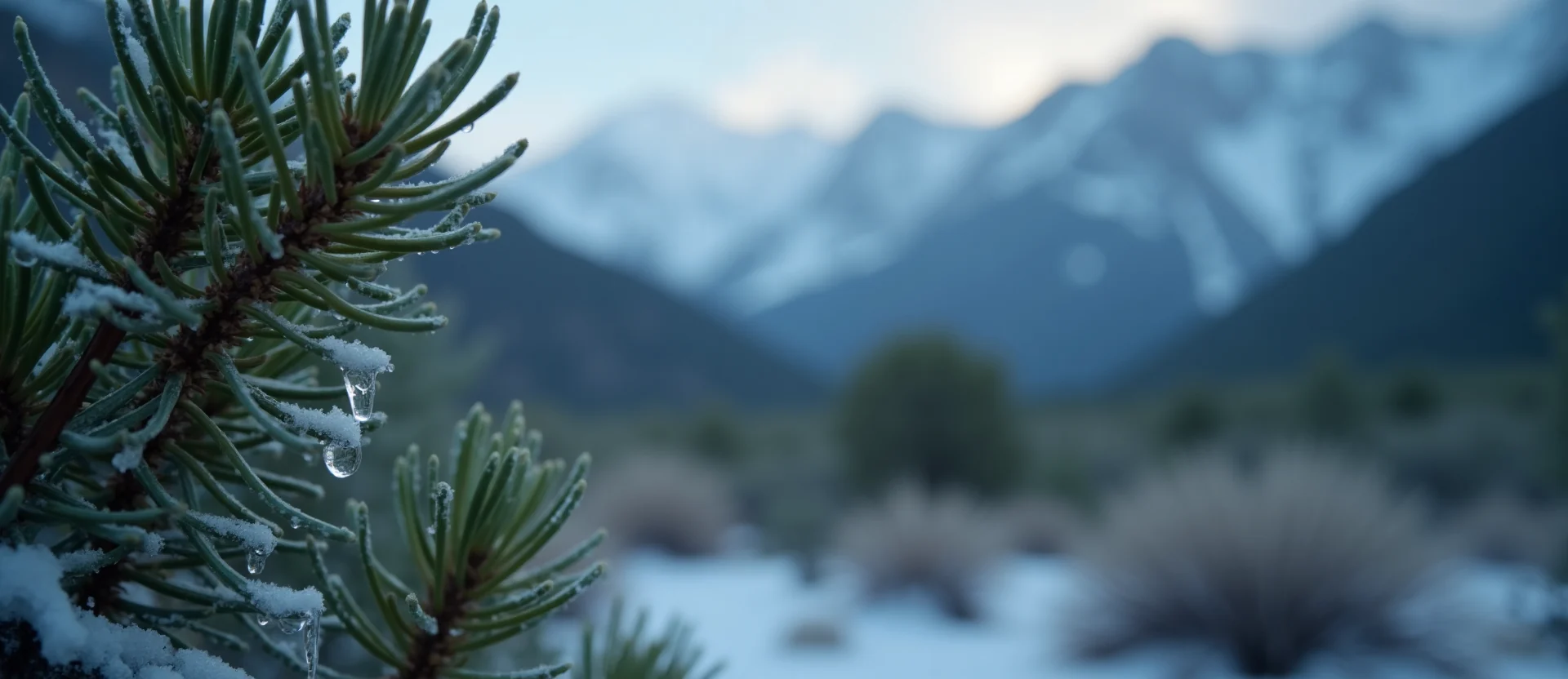 Symbolizing Flow/Cleansing: A local Sierra Juniper raindrops on desert leaves. - AI Generated
