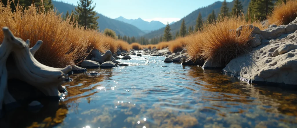 Symbolizing Flow/Cleansing: A local Bitterbrush clear cold snowmelt stream. - AI Generated