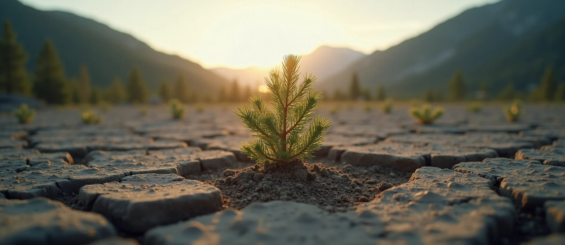 Symbolizing Seed/New Beginning: A local Desert Peach shoot emerging from cracked soil. - AI Generated
