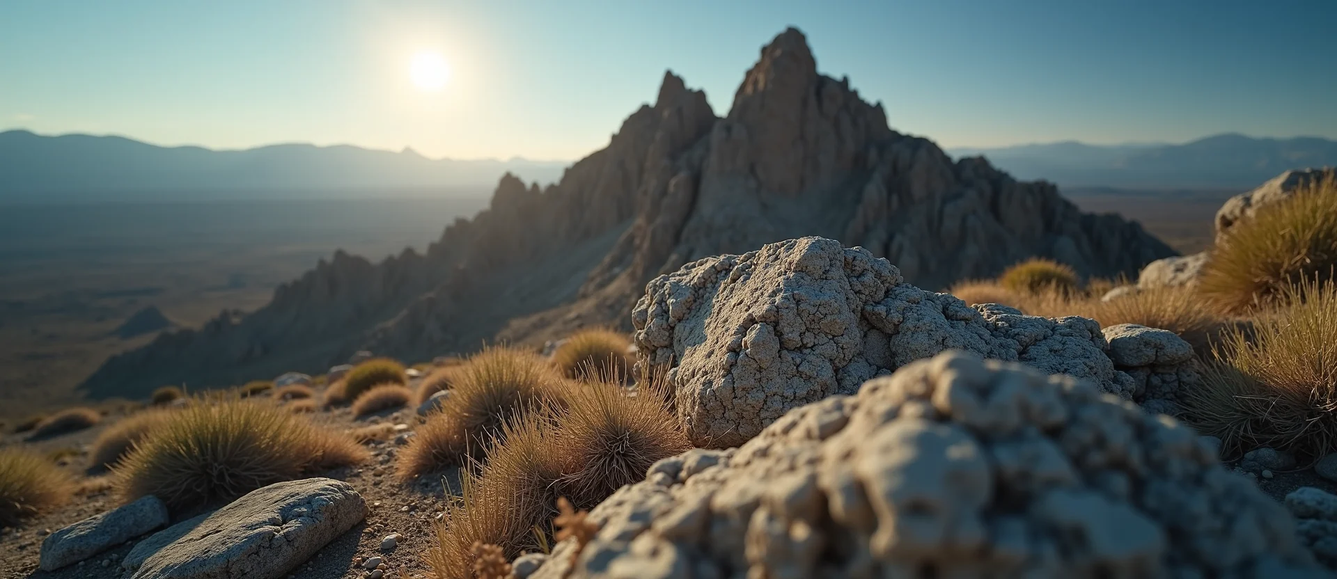 Symbolizing Stability/Peak: A local Sagebrush (Artemisia tridentata) jagged granite peak. - AI Generated