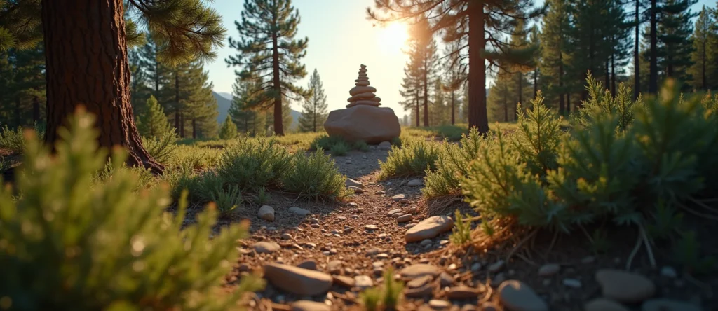 Symbolizing Stability/Peak: A local Bitterbrush ancient rock cairn. - AI Generated