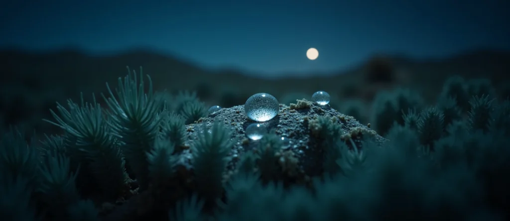Symbolizing Flow/Cleansing: A local Sagebrush (Artemisia tridentata) raindrops on desert leaves. - AI Generated
