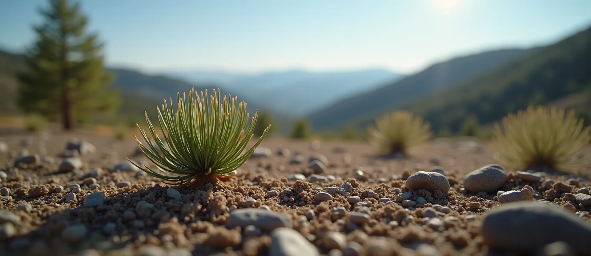 Symbolizing Seed/New Beginning: A local Bitterbrush single pine seed on dry earth. - AI Generated