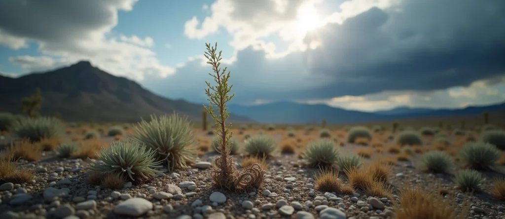 Symbolizing Seed/New Beginning: A local Mountain Mahogany sprouting sagebrush seedling. - AI Generated