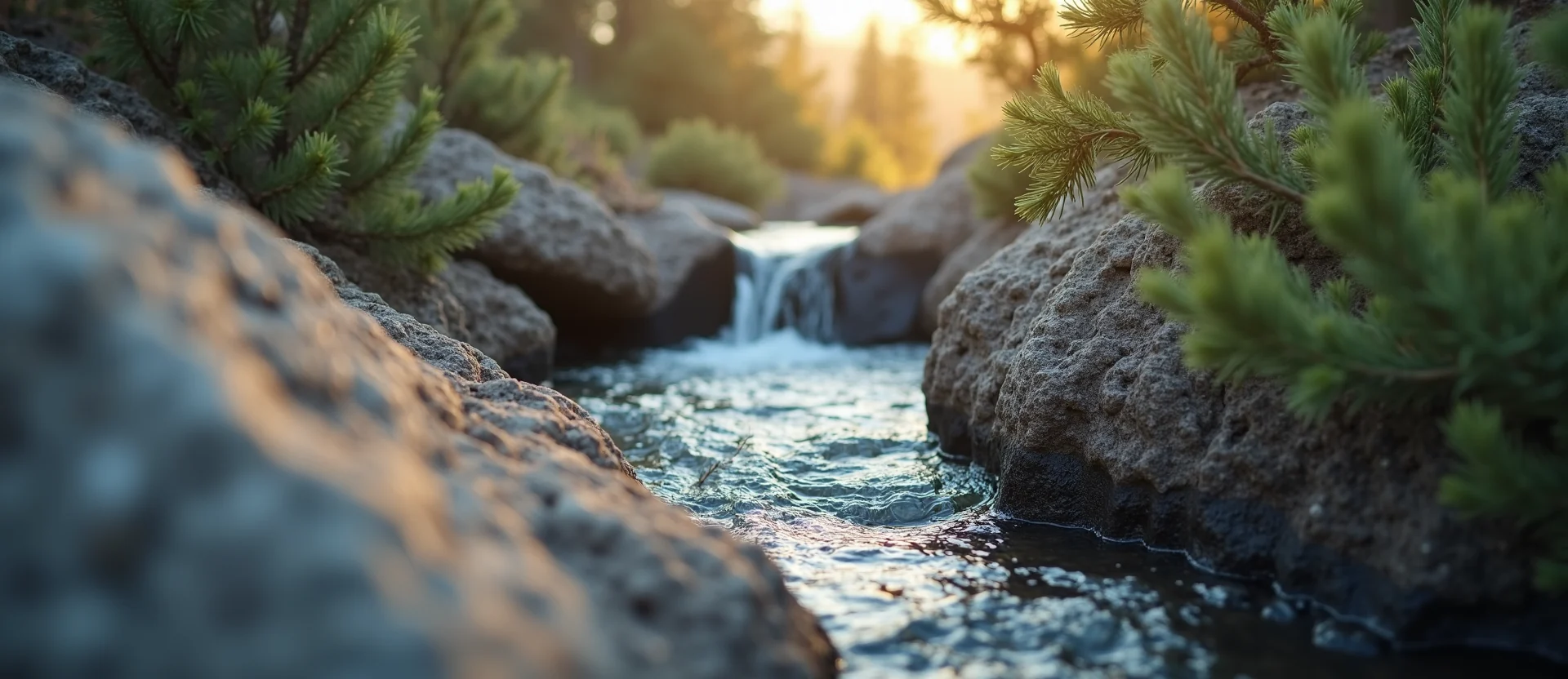 Symbolizing Flow/Cleansing: A local Sierra Juniper hidden small waterfall. - AI Generated