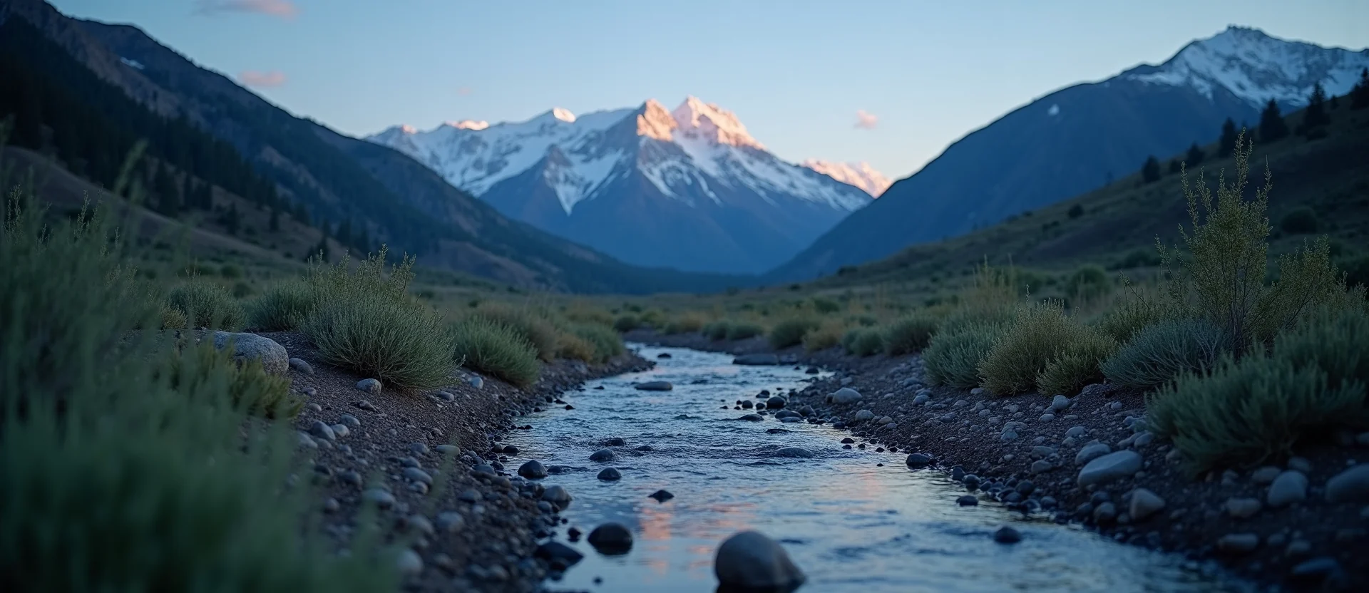 Symbolizing Flow/Cleansing: A local Bitterbrush babbling mountain creek. - AI Generated