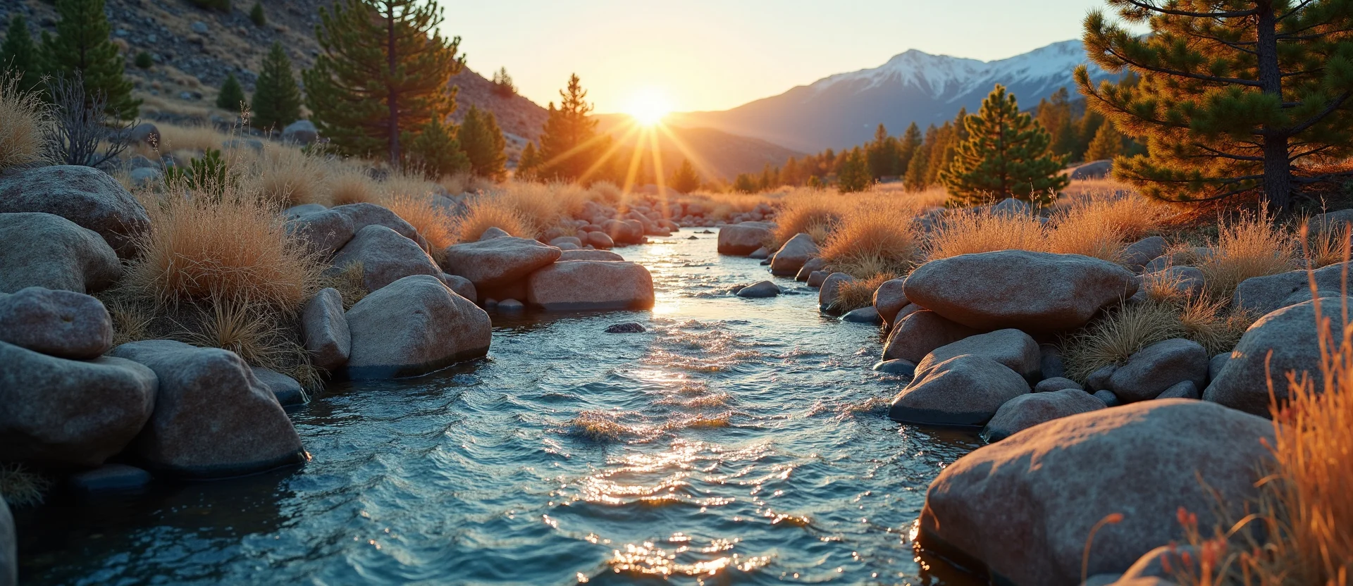 Symbolizing Flow/Cleansing: A local Sierra Juniper clear cold snowmelt stream. - AI Generated