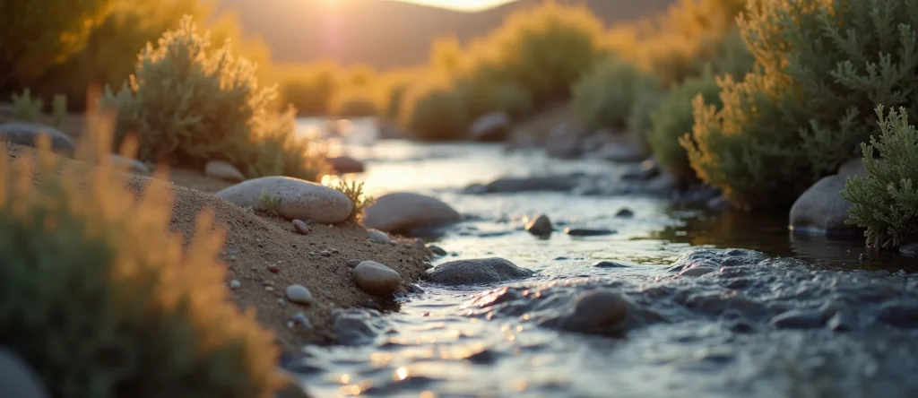 Symbolizing Flow/Cleansing: A local Rabbitbrush hidden small waterfall. - AI Generated