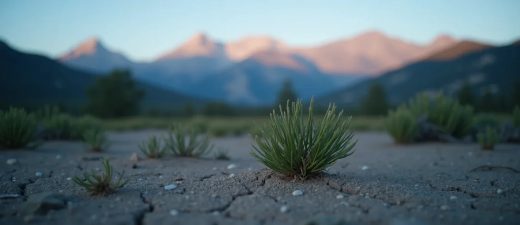 Symbolizing Seed/New Beginning: A local Desert Peach shoot emerging from cracked soil. - AI Generated