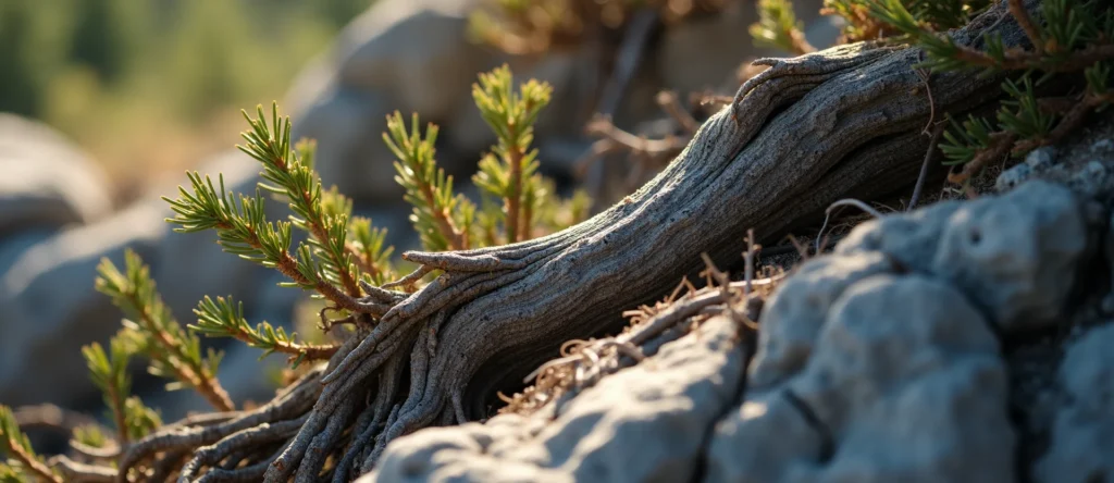Symbolizing Growth/Resilience: A local Ponderosa Pine gnarled juniper roots. - AI Generated