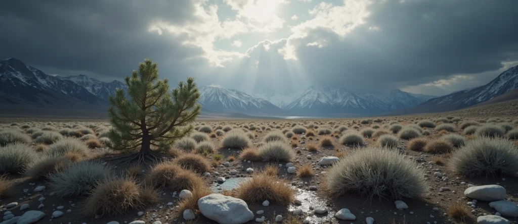 Symbolizing Seed/New Beginning: A local Rabbitbrush single pine seed on dry earth. - AI Generated