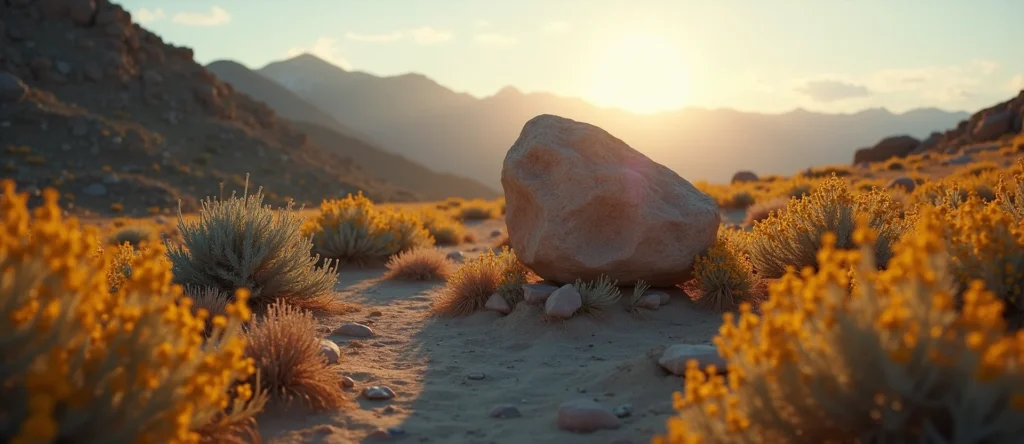 Symbolizing Stability/Peak: A local Indian Paintbrush unshakable boulder. - AI Generated