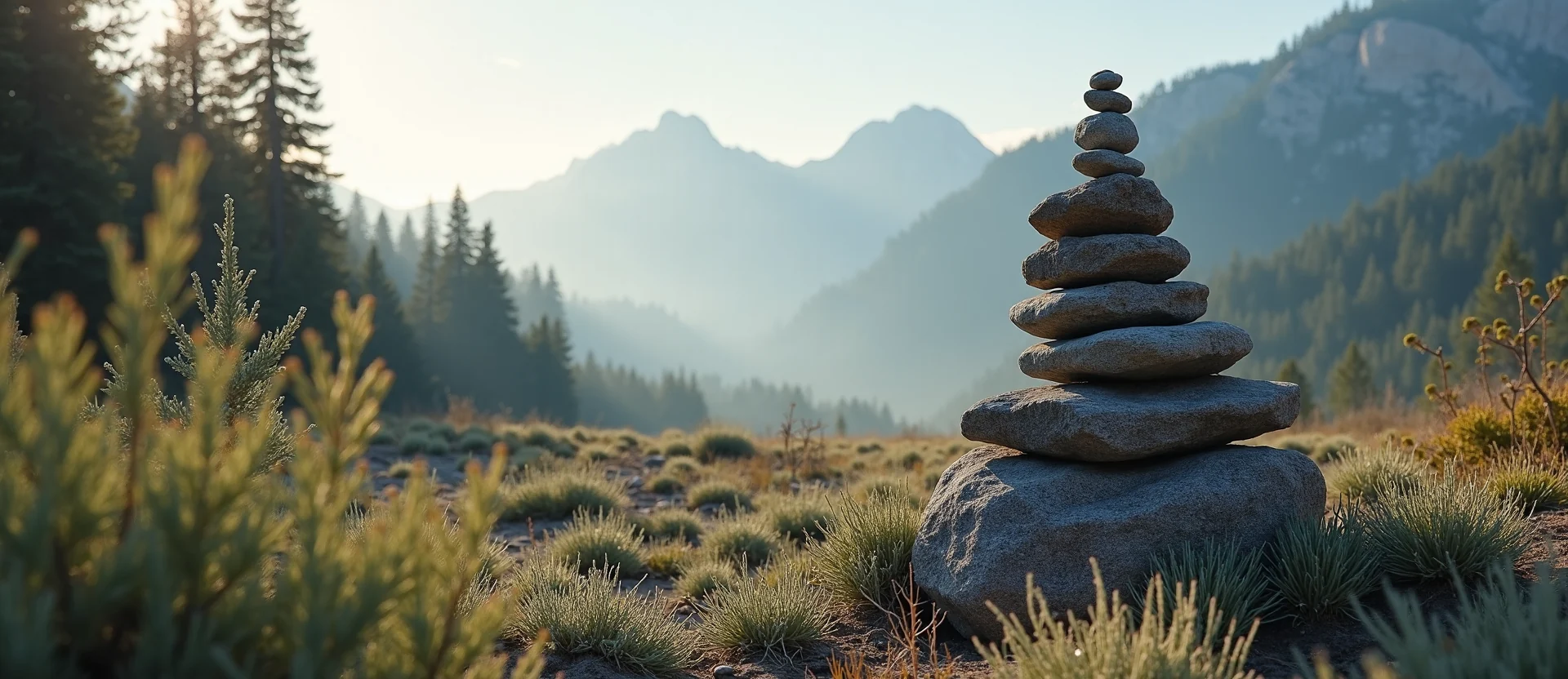 Symbolizing Stability/Peak: A local Bitterbrush ancient rock cairn. - AI Generated