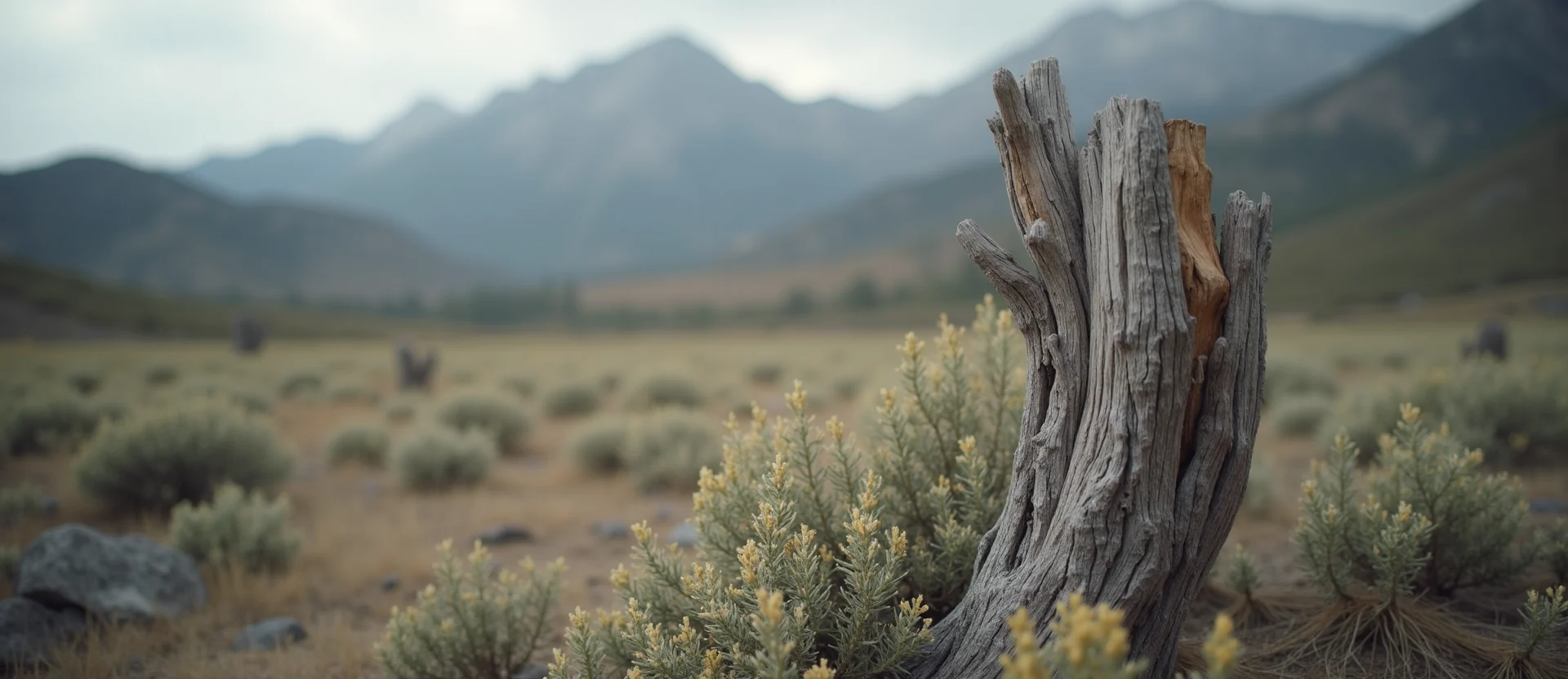 Symbolizing Growth/Resilience: A local Rabbitbrush sturdy weathered tree trunk. - AI Generated