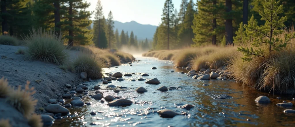 Symbolizing Flow/Cleansing: A local Ponderosa Pine clear cold snowmelt stream. - AI Generated