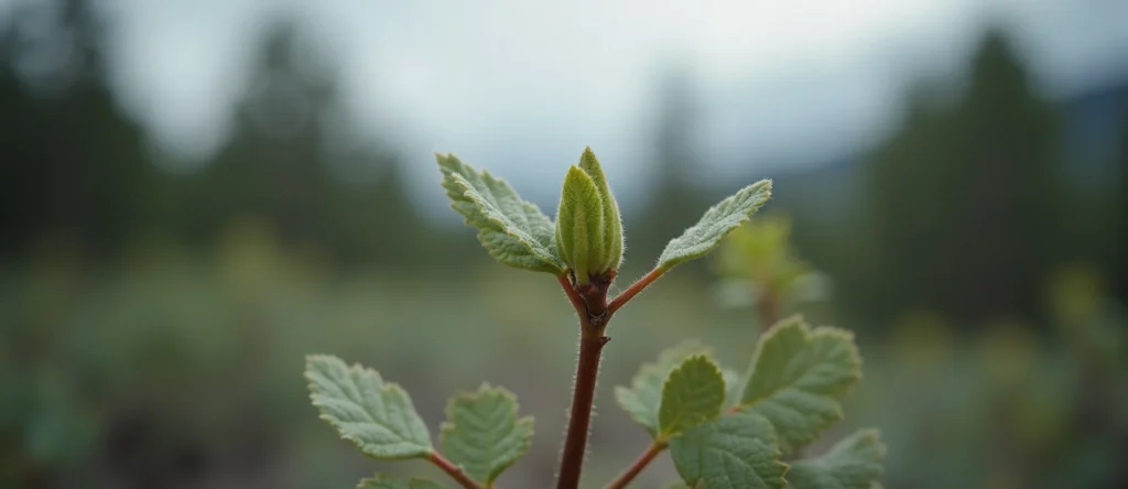 Symbolizing Seed/New Beginning: A local Ponderosa Pine new green bud on a branch. - AI Generated
