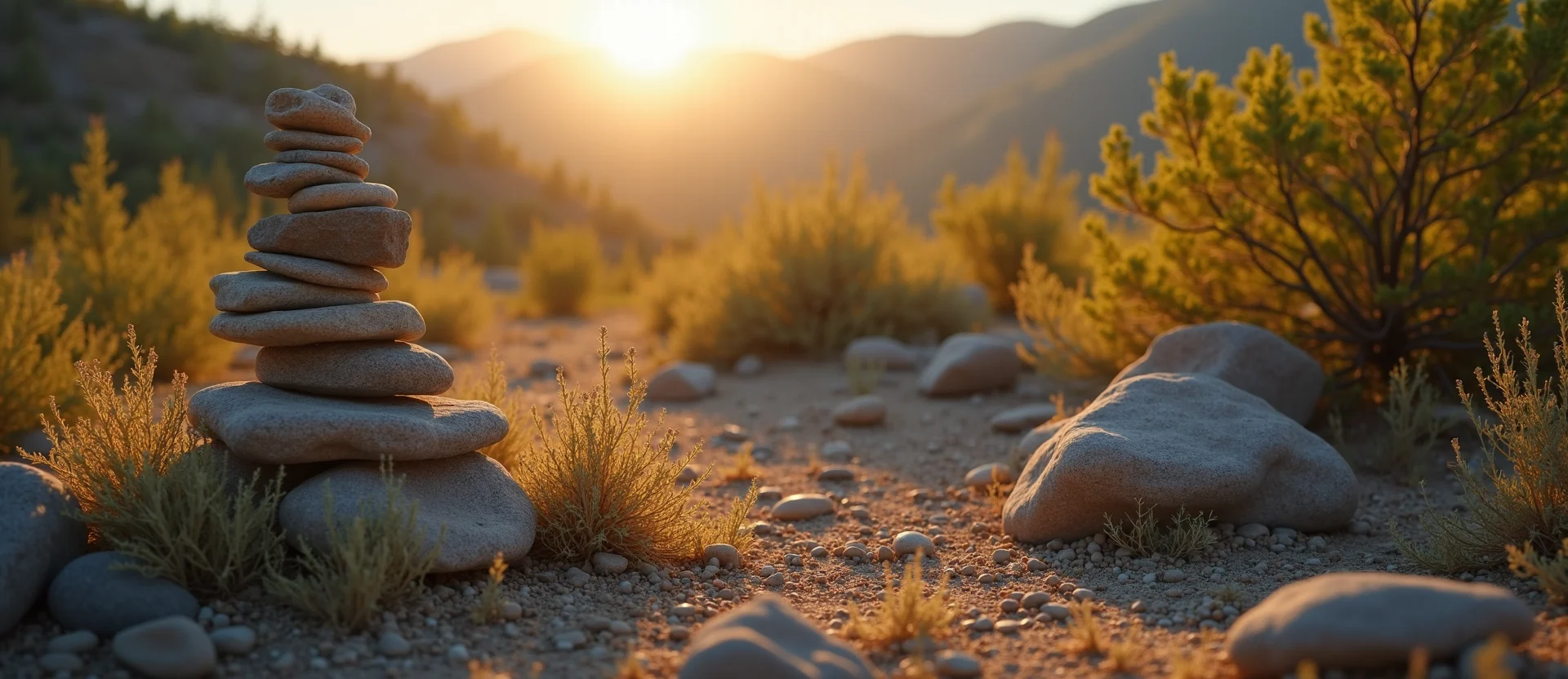Symbolizing Stability/Peak: A local Manzanita ancient rock cairn. - AI Generated