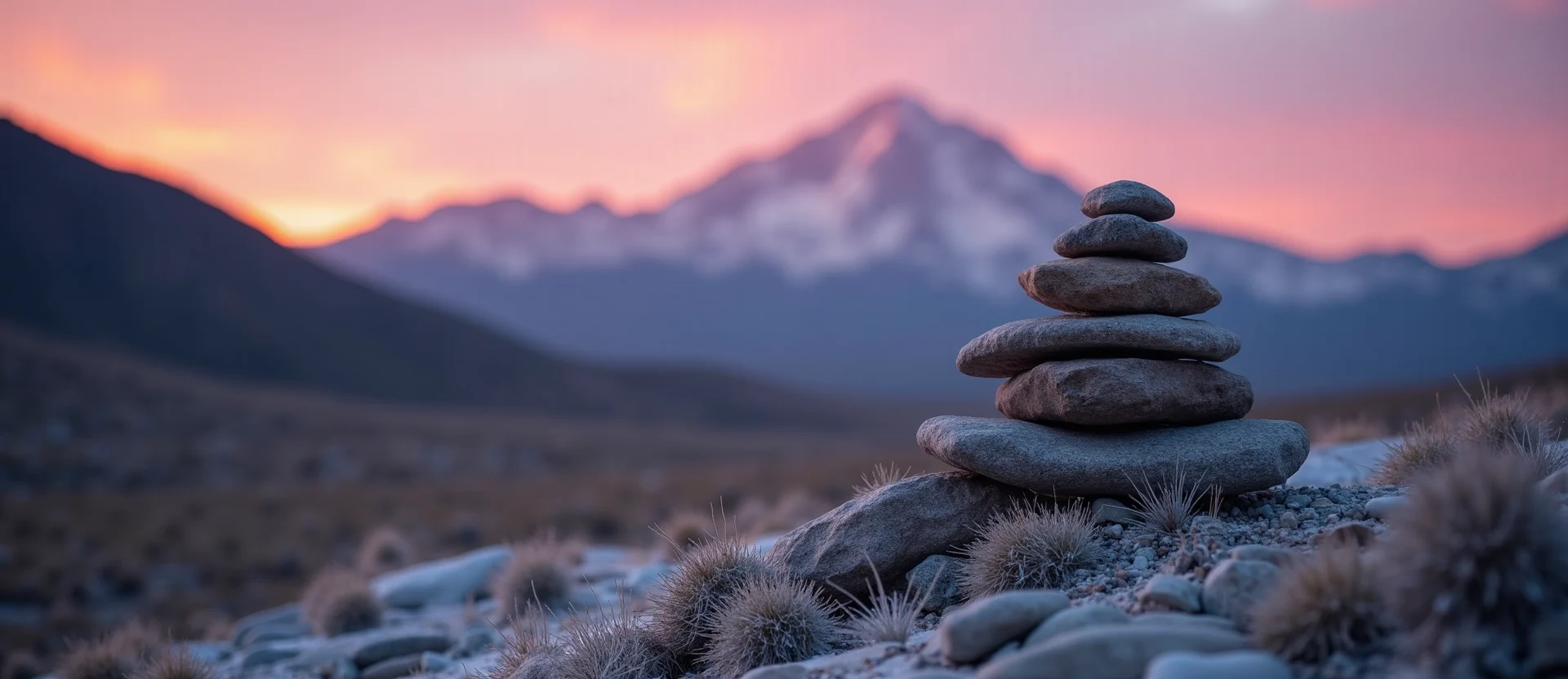 Symbolizing Stability/Peak: A local Desert Peach ancient rock cairn. - AI Generated