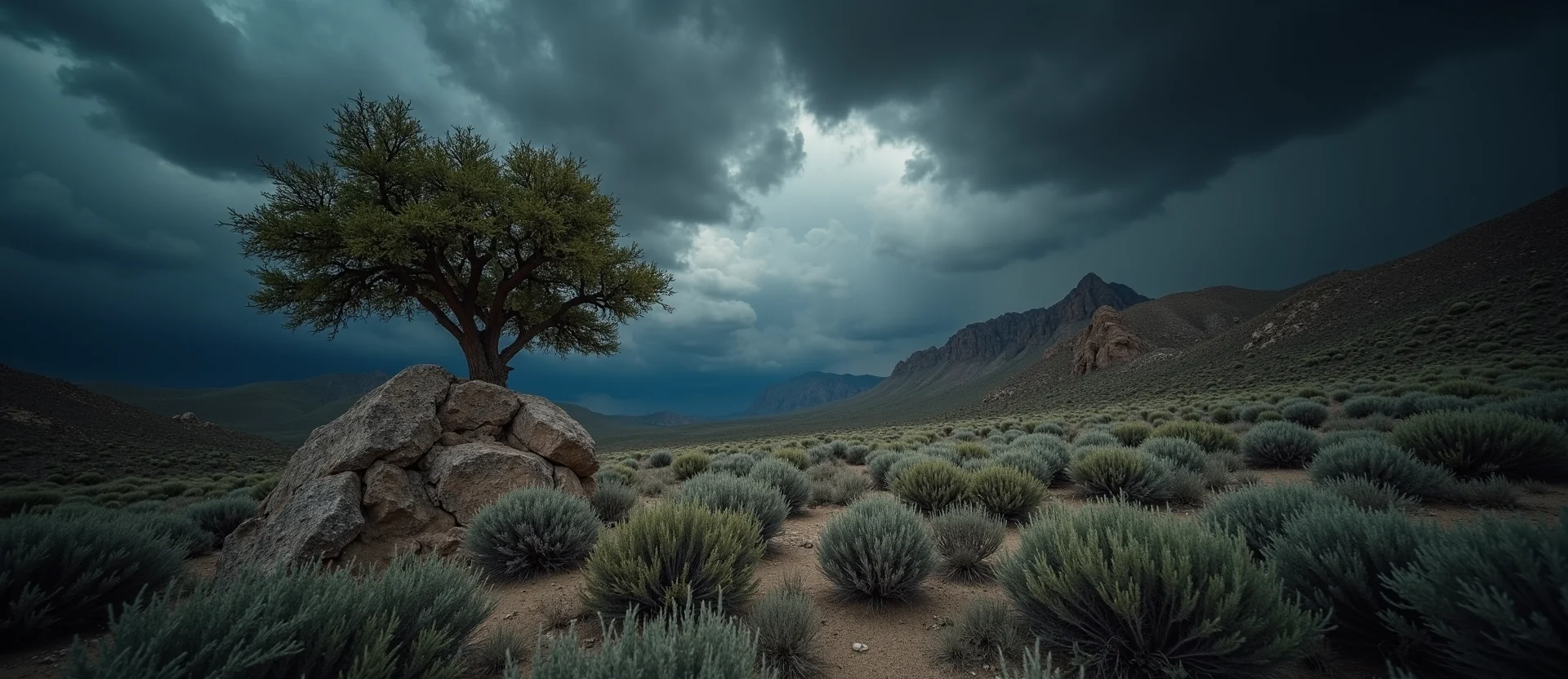 Symbolizing Growth/Resilience: A local Bitterbrush tree growing out of a rock cleft. - AI Generated