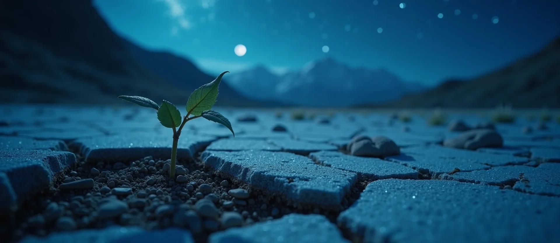 Symbolizing Seed/New Beginning: A local Desert Peach shoot emerging from cracked soil. - AI Generated