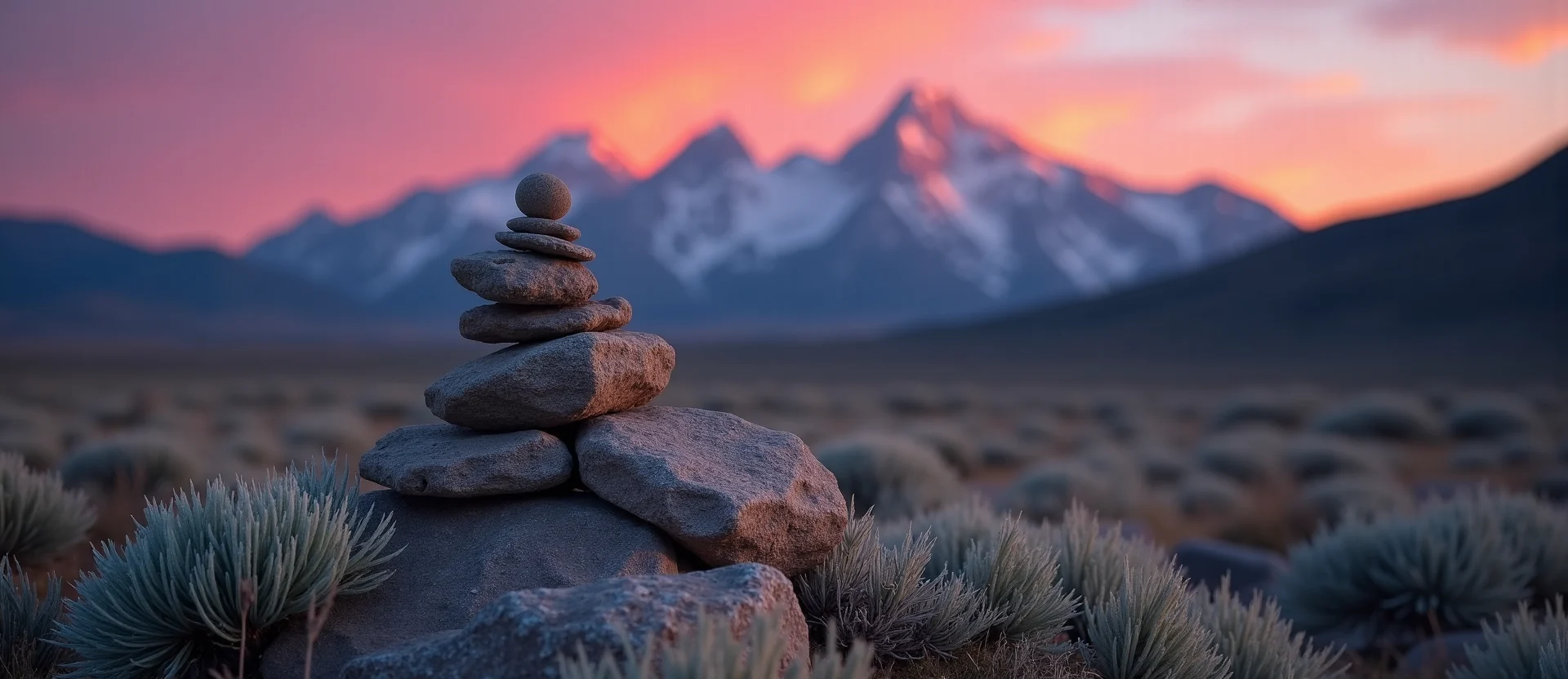 Symbolizing Stability/Peak: A local Rabbitbrush ancient rock cairn. - AI Generated
