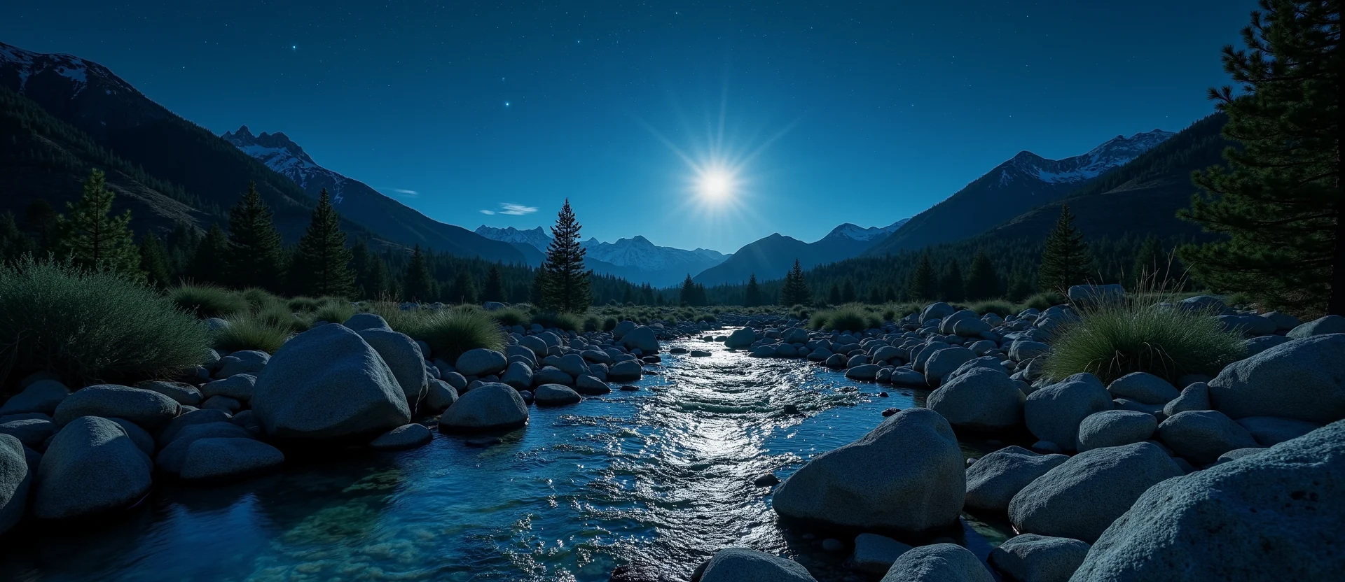 Symbolizing Flow/Cleansing: A local Sierra Juniper clear cold snowmelt stream. - AI Generated