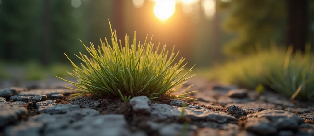 Symbolizing Seed/New Beginning: A local Rabbitbrush shoot emerging from cracked soil. - AI Generated