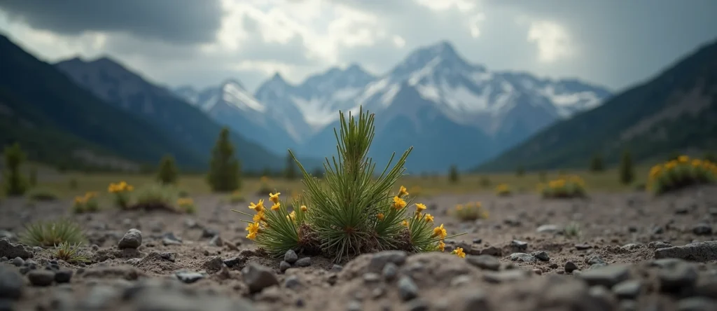 Symbolizing Seed/New Beginning: A local Indian Paintbrush shoot emerging from cracked soil. - AI Generated