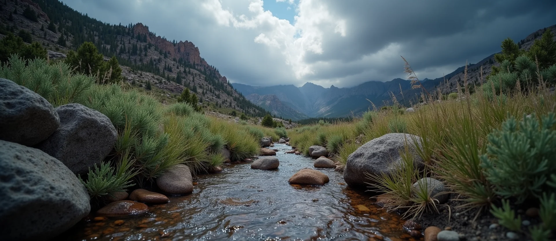 Symbolizing Flow/Cleansing: A local Sagebrush (Artemisia tridentata) hidden small waterfall. - AI Generated