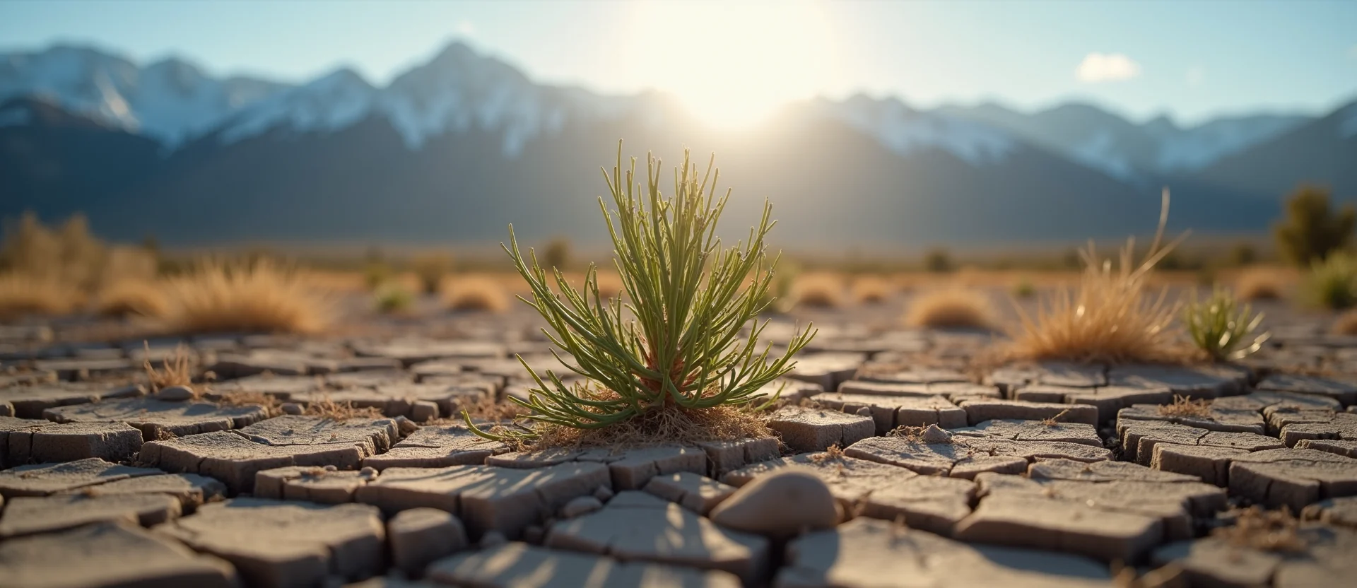 Symbolizing Seed/New Beginning: A local Desert Peach shoot emerging from cracked soil. - AI Generated