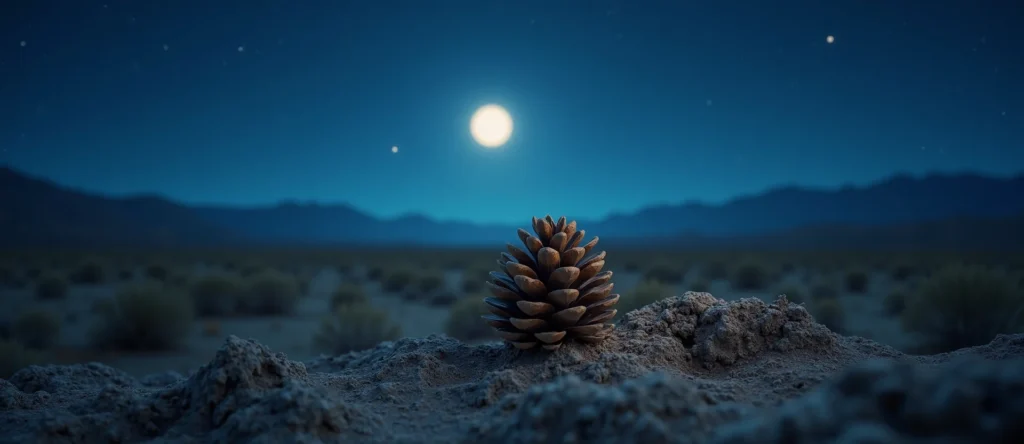 Symbolizing Seed/New Beginning: A local Desert Peach opening pine cone. - AI Generated