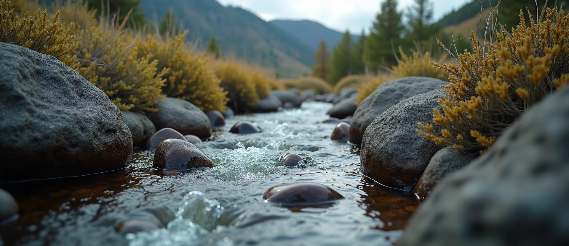 Symbolizing Flow/Cleansing: A local Mountain Mahogany babbling mountain creek. - AI Generated