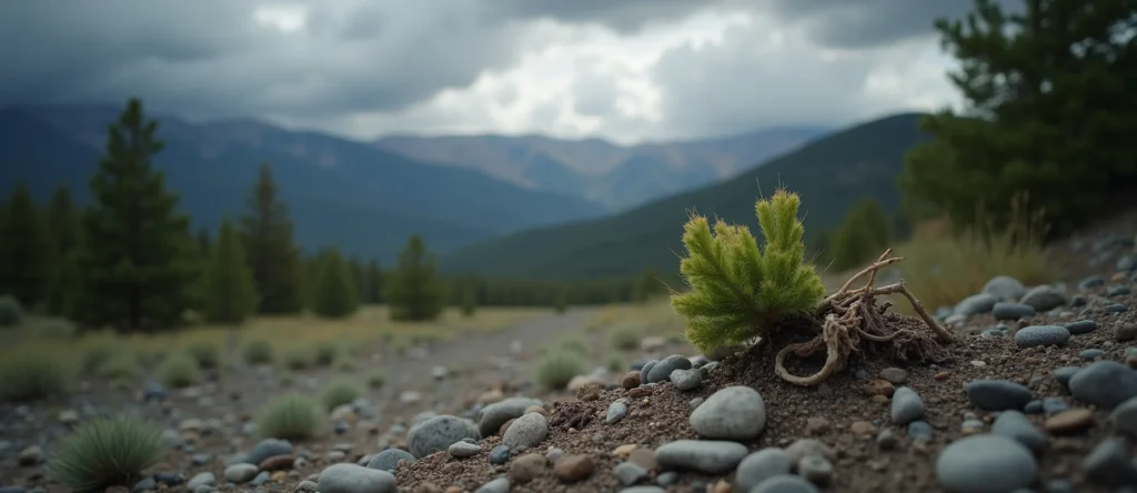 Symbolizing Seed/New Beginning: A local Ponderosa Pine new green bud on a branch. - AI Generated
