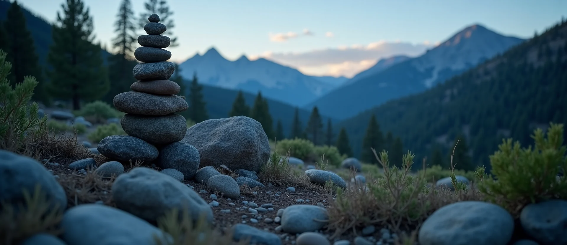 Symbolizing Stability/Peak: A local Ponderosa Pine ancient rock cairn. - AI Generated